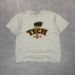 Vintage All Sport International Tech Pride Graphic T-Shirt Gray Mens Large